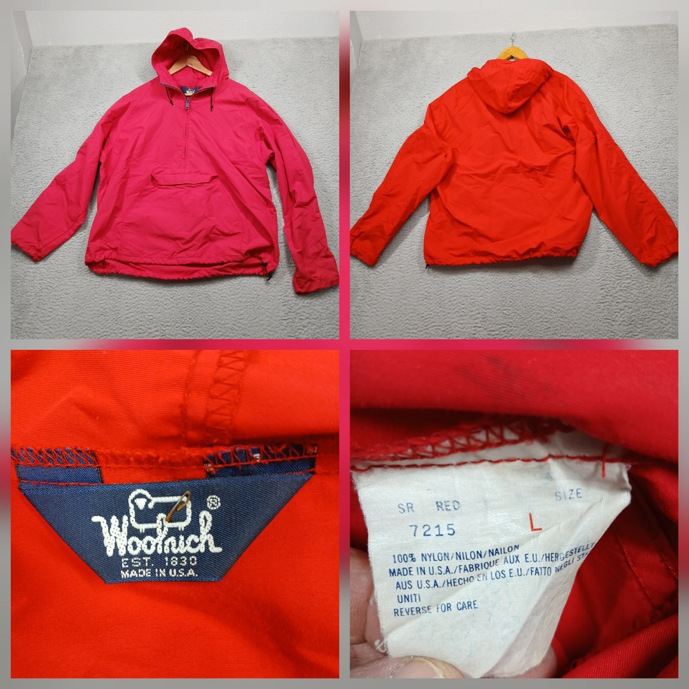 Woolrich Anorak Pullover‎ Jacket Men's L Red Nylon Made in USA Vintage